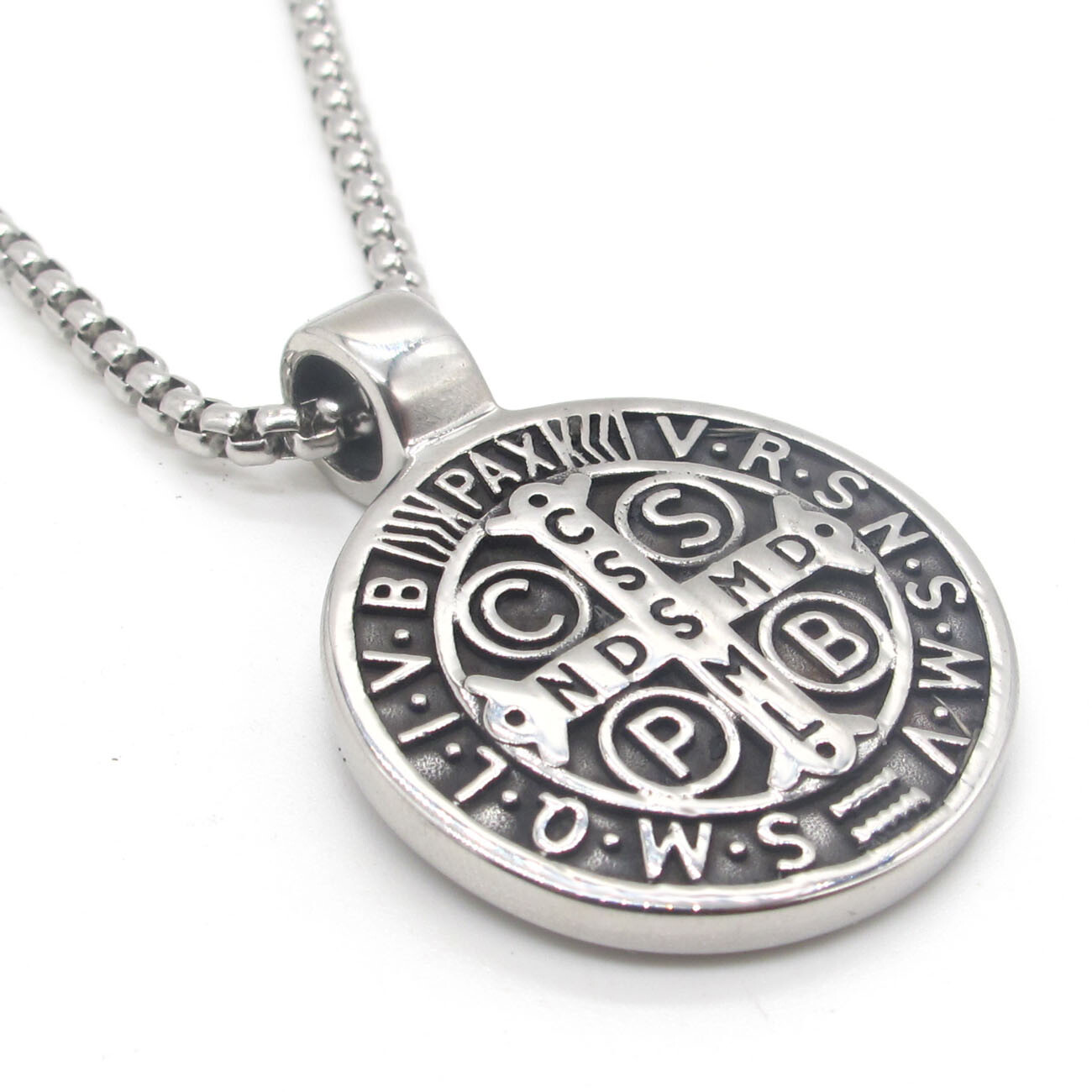 Saint St Benedict Medal Necklace Pendant Stainless Steel Crucifix Cross Exorcism