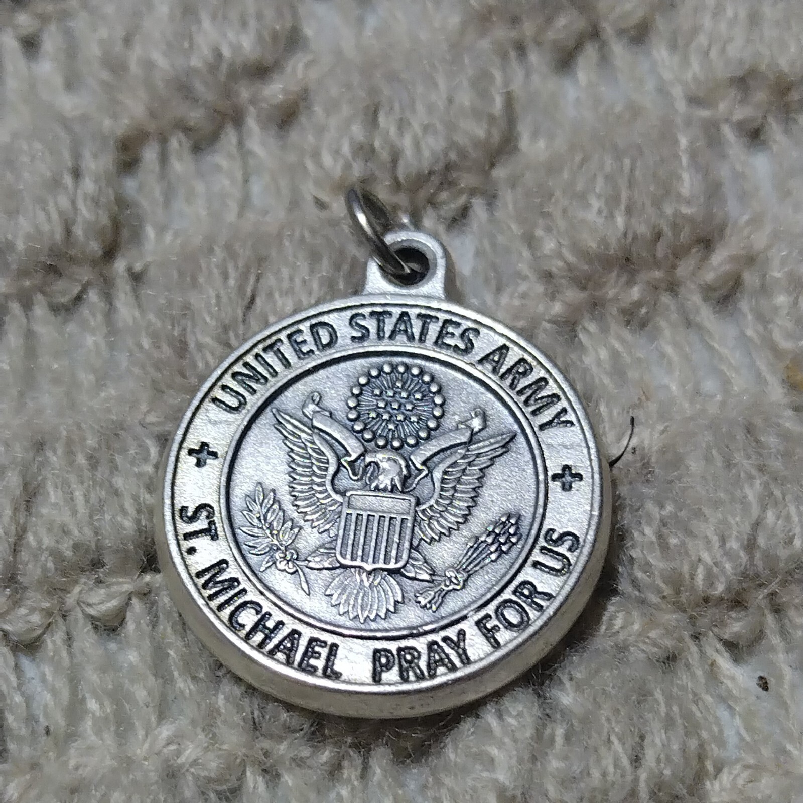 Silver Tone Saint Michael Pray for Us United States Army 7/8 Inch Creed Italy