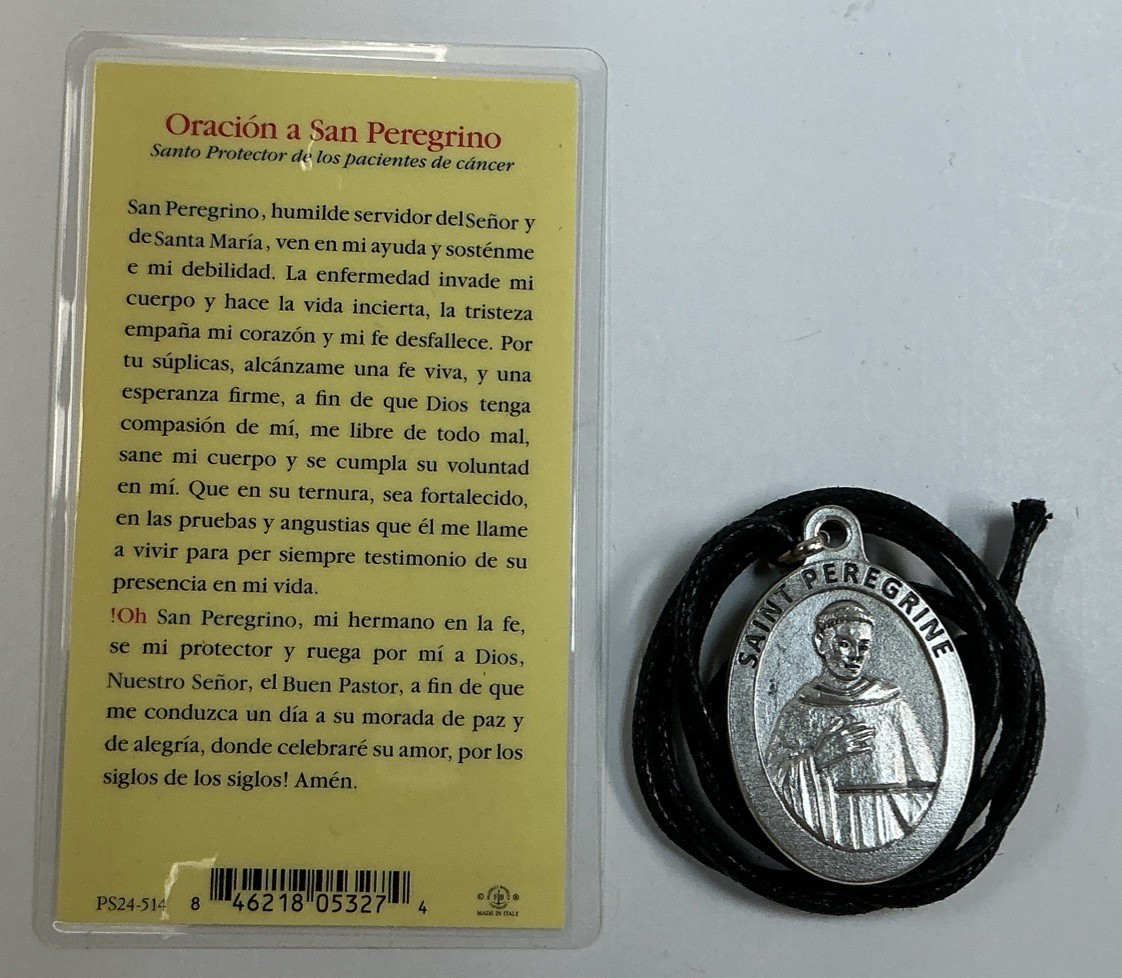 Medal San Peregrino And Holy Card, Healing, Prayer, Blessing In Spanish