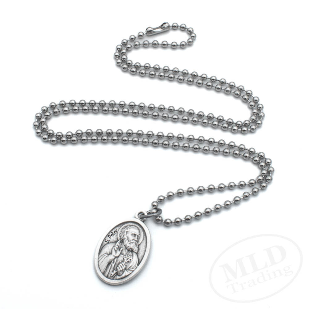 Saint Peter & St Paul Reversible Medal Pendant Necklace Italy w 24″ Ball Chain