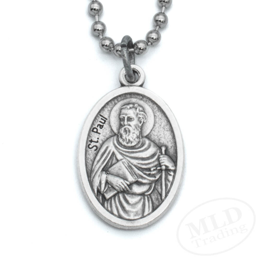 Saint Peter & St Paul Reversible Medal Pendant Necklace Italy w 24″ Ball Chain