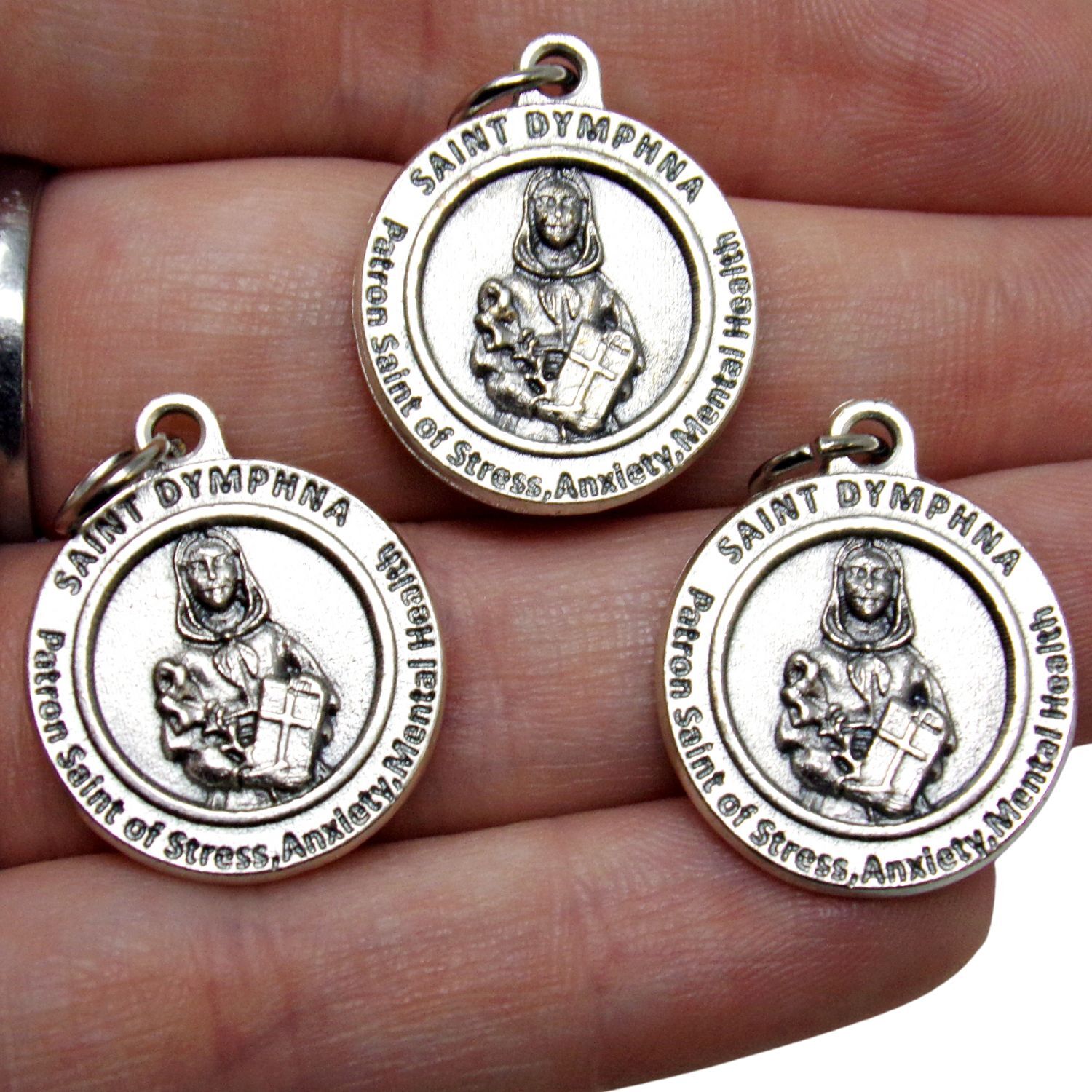 St Saint Dymphna Parton of Mental Health Silver Tone Pendants Rosary Parts 1 In