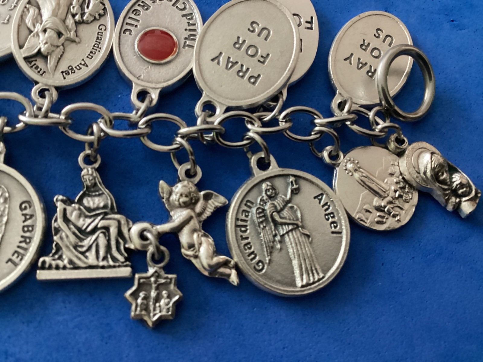Custom Religious Saint Medal Charm Bracelets Lot Archangels Michael Raphael A2