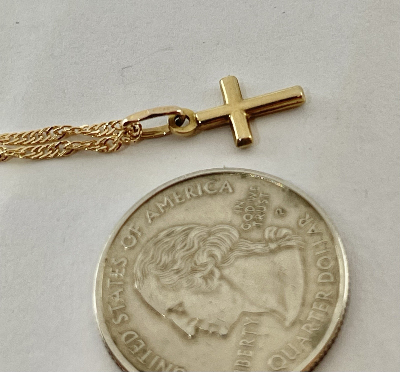 Vintage 9 Carat Gold Dainty Plain Cross Pendant Necklace on 18” Chain