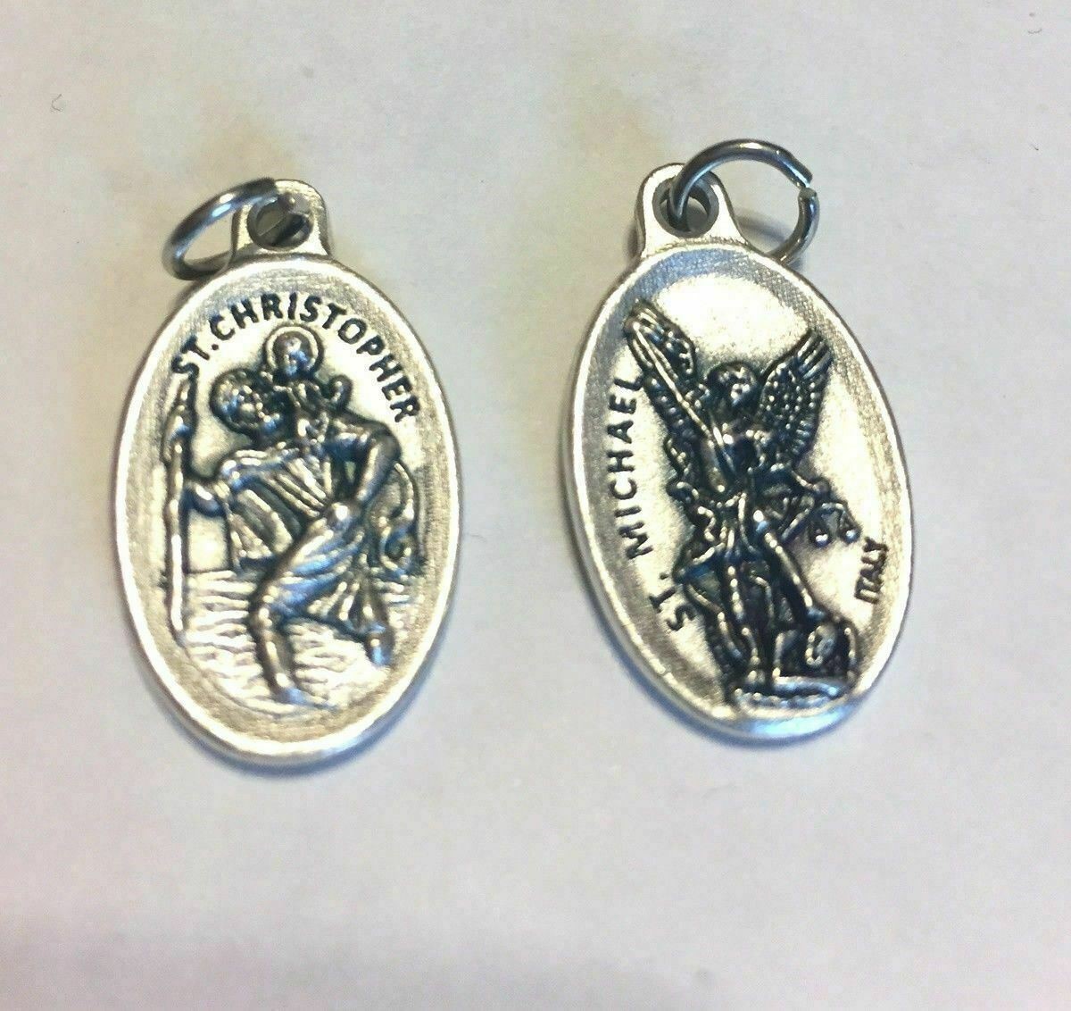 St. Michael & St Christopher 1″ Italian Medal Double Sided w Ball Chain Necklace