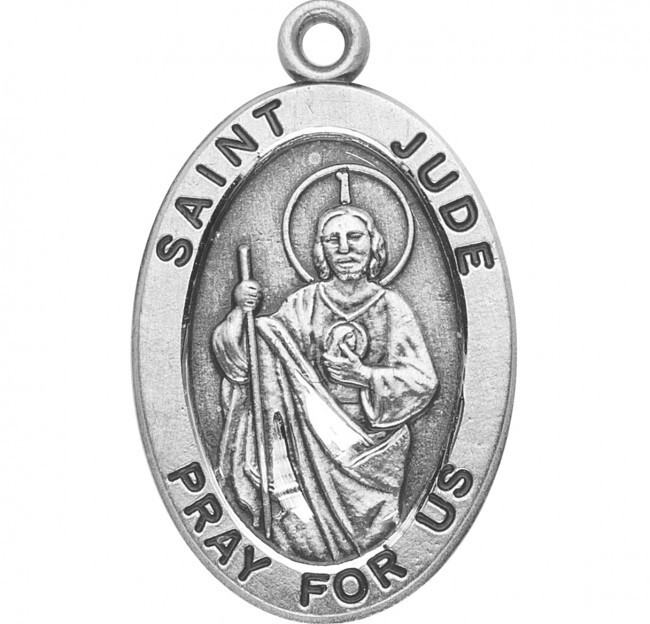 St. Jude Sterling Silver Oval 1.1″ Medal, Gift Box, 24″ Chain, US Made