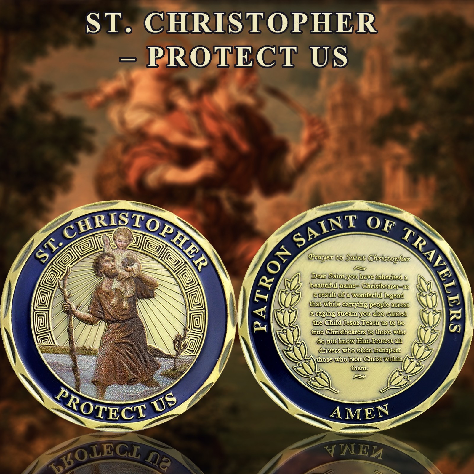 New Lot Of 10 St Christopher Protect Us Challenge Coin Set Religious Collectible