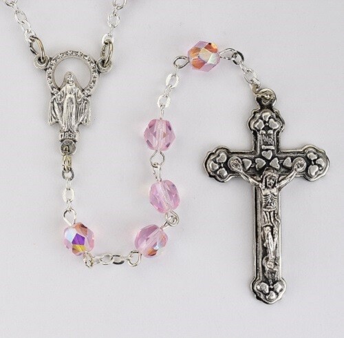 Pink Rose Colored Rosary October Birthstone