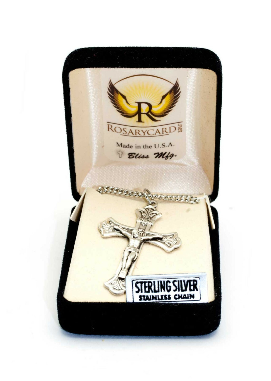 925 Sterling Silver Catholic Crucifix Cross Necklace For Men 24 Chain Made USA