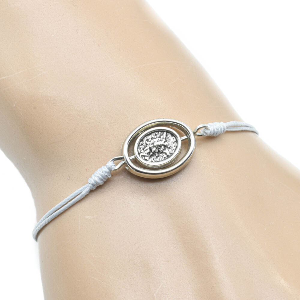 Saint St Michael Guardian Angel Rotate Medal Gray Cord Bracelet And Holy Card