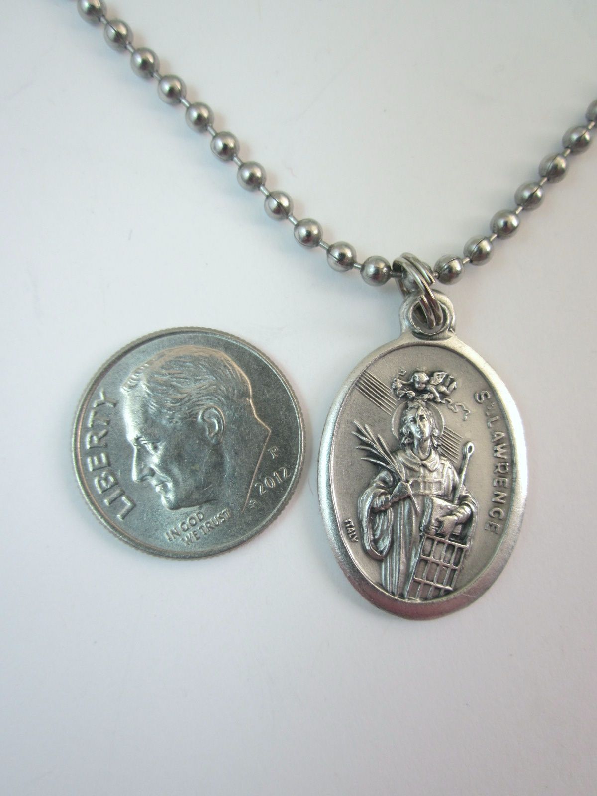 St Lawrence Medal Italy Pendant Necklace 24″ Ball Chain Gift Box & Prayer Card