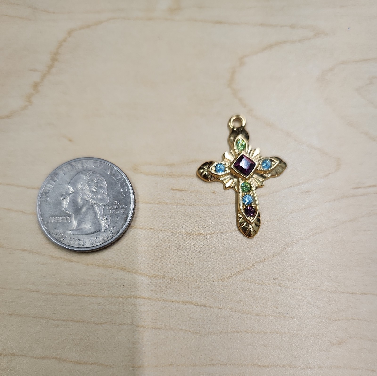 Premier Designs Multi Color Fashion Diamonds Gold Toned Cross Medal