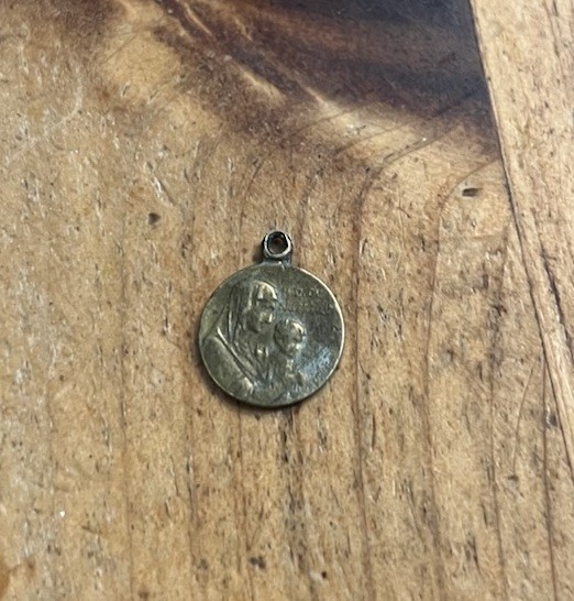 French medal Mary 1800s ⅝” Brass Gold Necklace Pendant Round Jesus