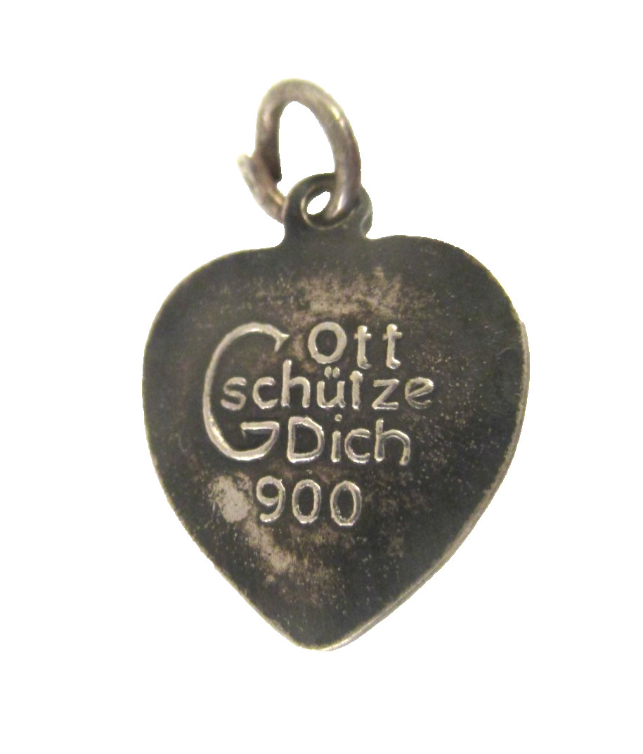 SMALL HEART CHERUB 900 SILVER GOD PROTECT YOU in GERMAN CHARM