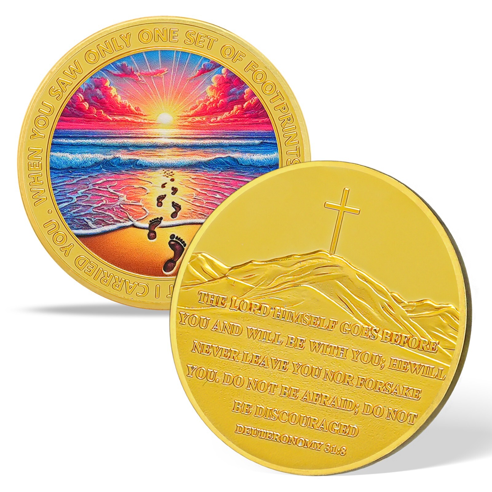 Footprints in the Sand Coins 5Pack – Christian Bible Verse Challenge Coin Medals
