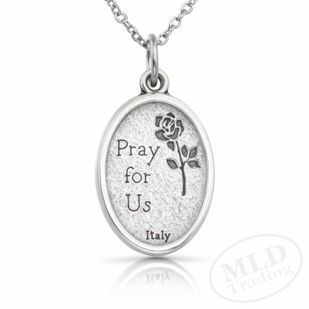 Saint St Christopher Protect Us Oval Silver Medal Pendant Necklace 18″ Chain