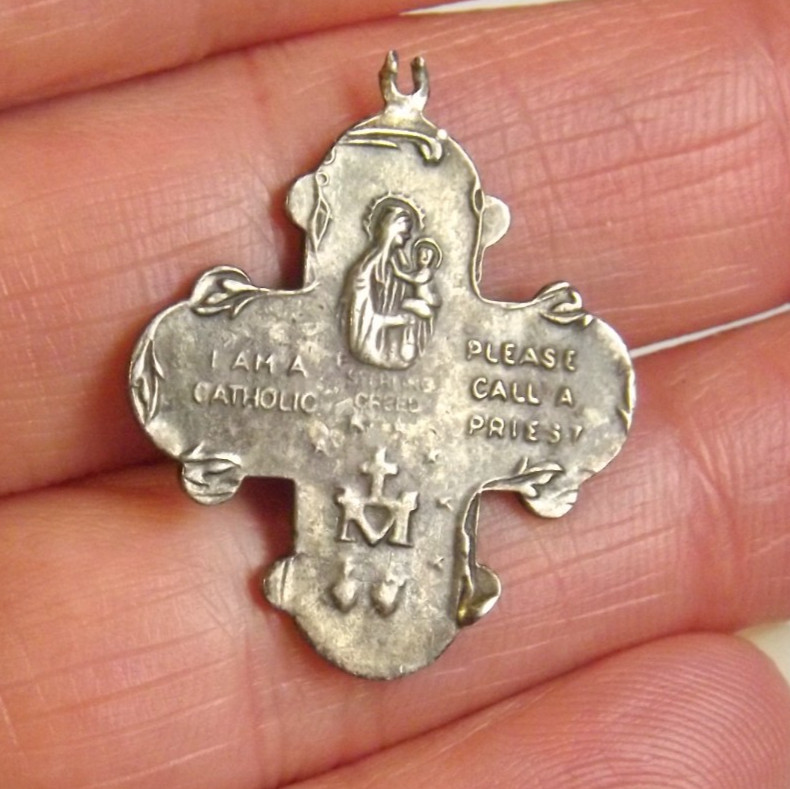 Broken bail sterling scapular cross medal Saint Christopher Joseph Jesus Mary