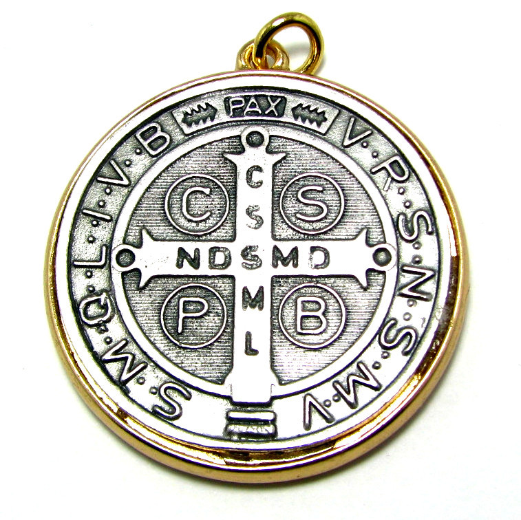 Medalla De San Benito 48mm Medal St Benedict Pendant Gold Plated Rope Chain 24″