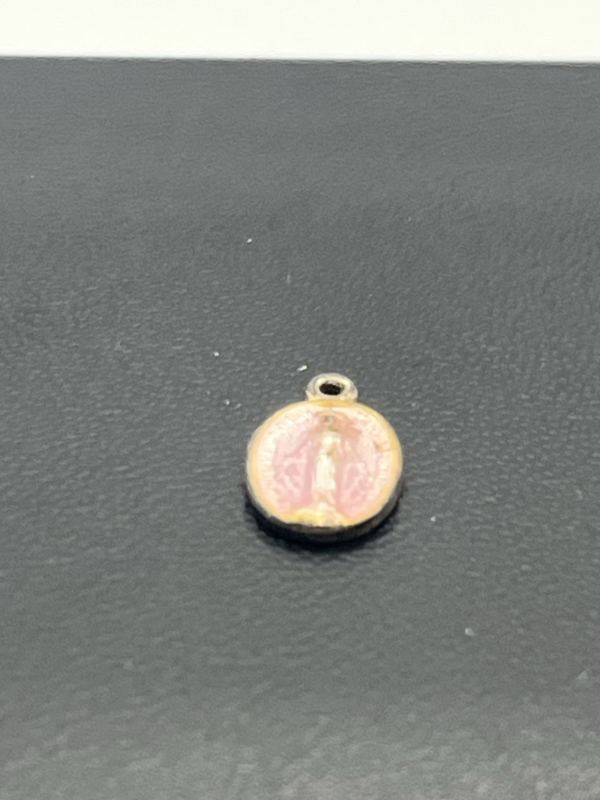 Pink Guilloche painted enamel Miraculous Medal Mary pendant for necklace vintage