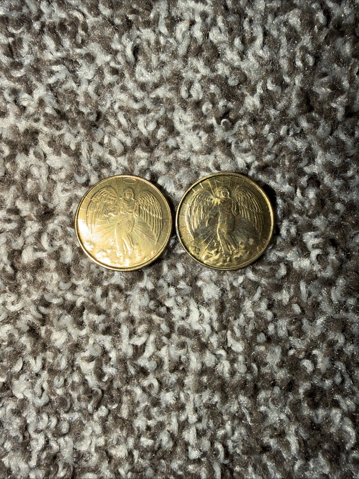 X2 Rare Vintage Gold Tone Double Sided Guardian Angel Religious Prayer Coin