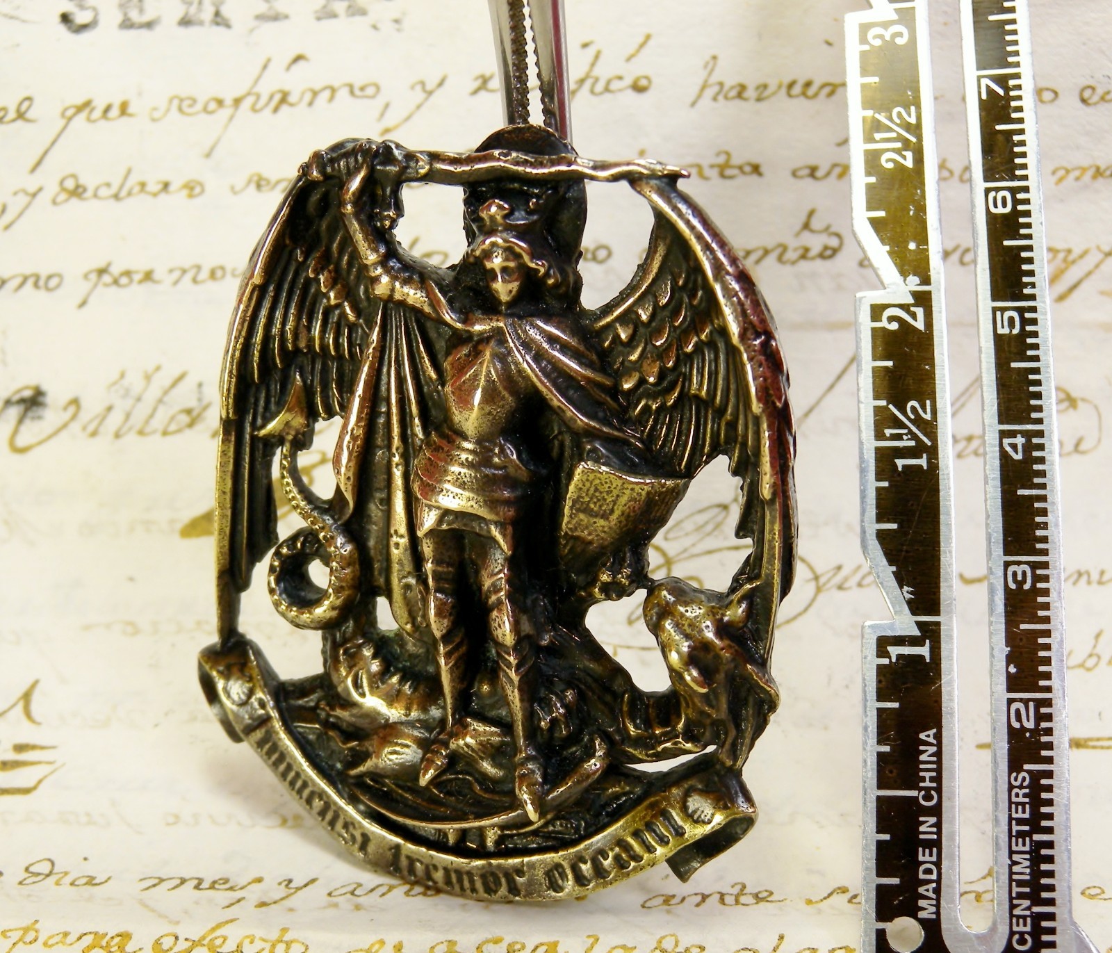 Cardinals Antique Catholic St. Michael Archangel Abbey Pilgrimage Bronze Pendant