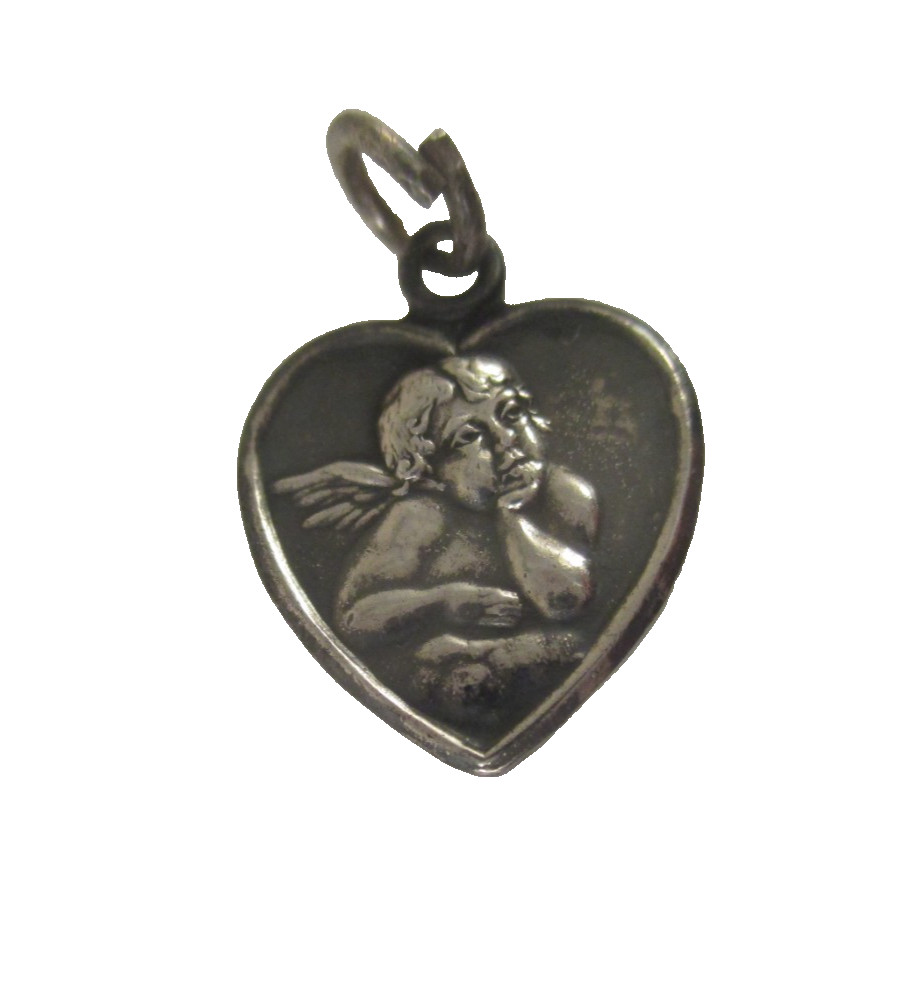 SMALL HEART CHERUB 900 SILVER GOD PROTECT YOU in GERMAN CHARM