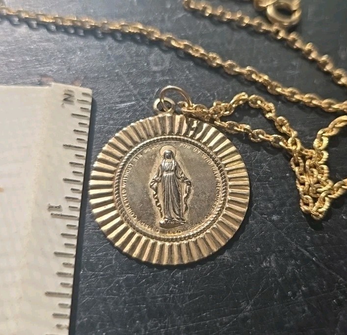 Blessed Virgin Mary Gold Toned Medallion Pendant