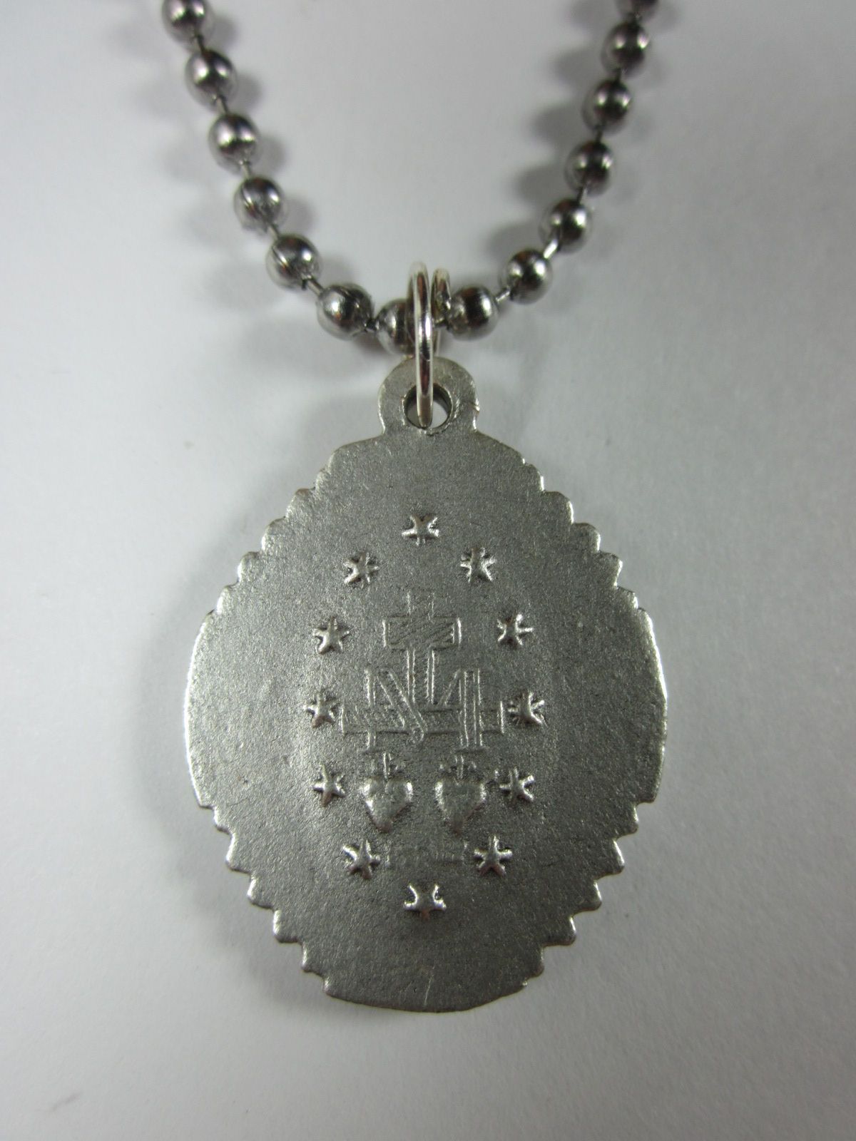 Bordered Miraculous Medal Italy Pendant Necklace 24″ Stainless Steel Ball Chain