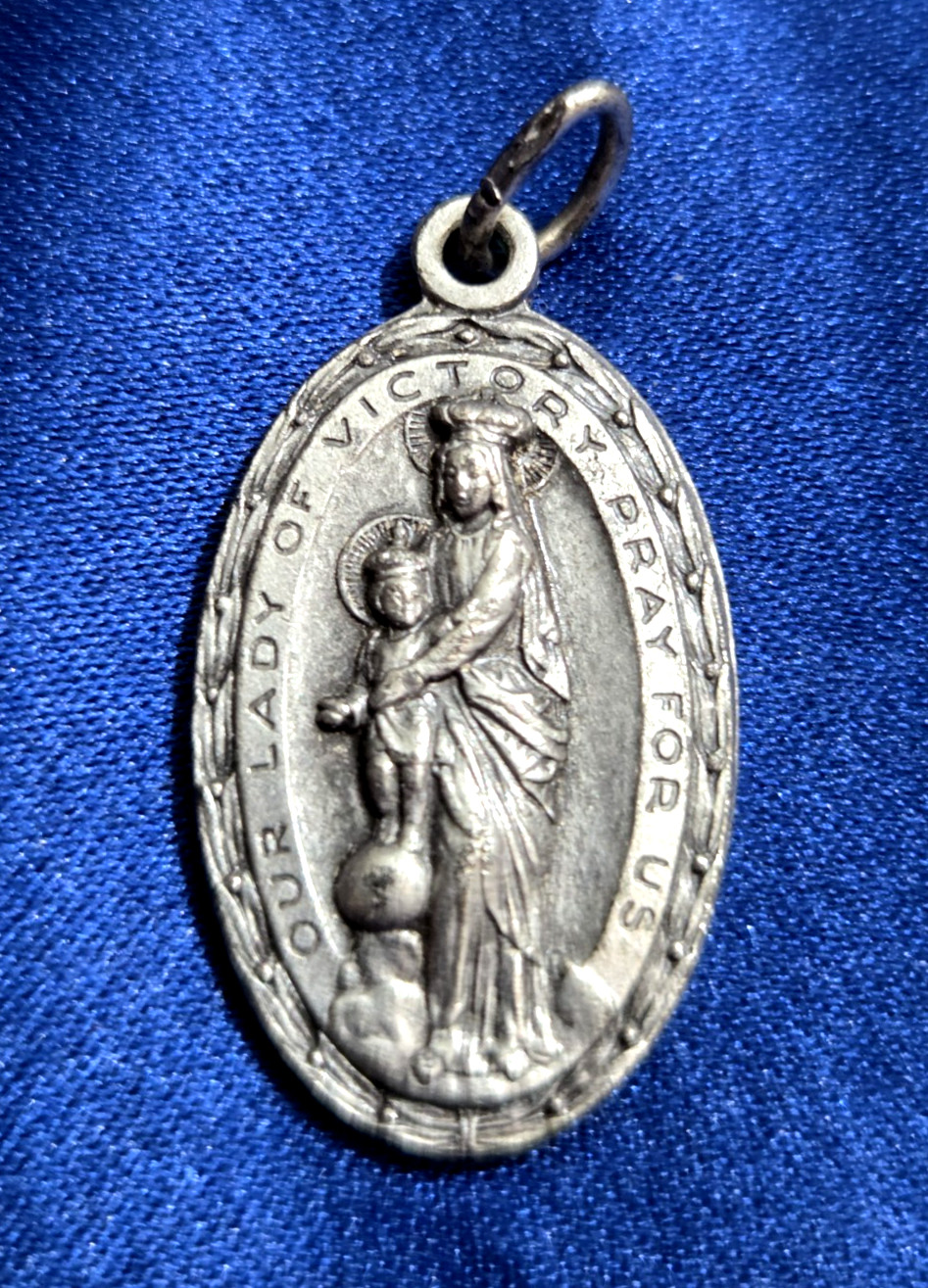 Vtg Our Lady Victory Saint Medal Pendant Made in Italy