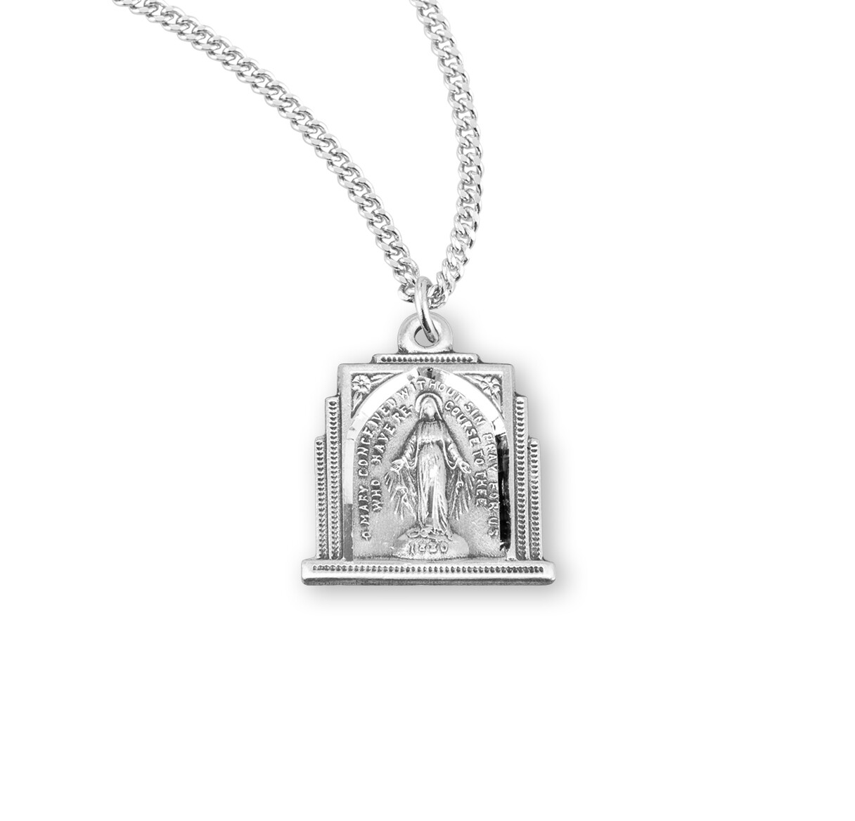 Sterling Silver Multi-Step Miraculous Medal 0.8″ x 0.6″ + 18″ Chain