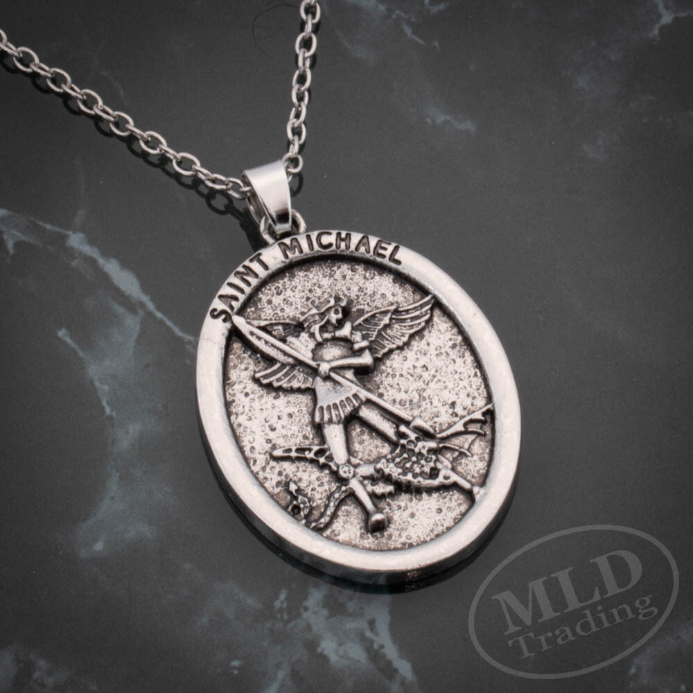 Saint St Michael Archangel Medal Pendant Necklace, Classic Design, 20″ Chain