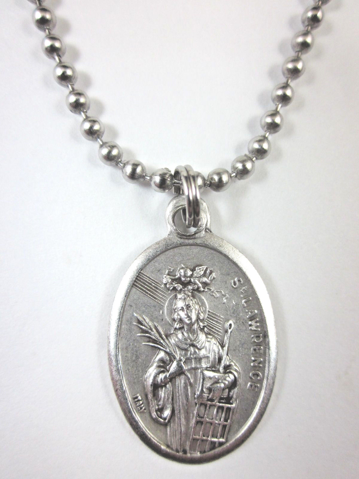 St Lawrence Medal Italy Pendant Necklace 24″ Ball Chain Gift Box & Prayer Card