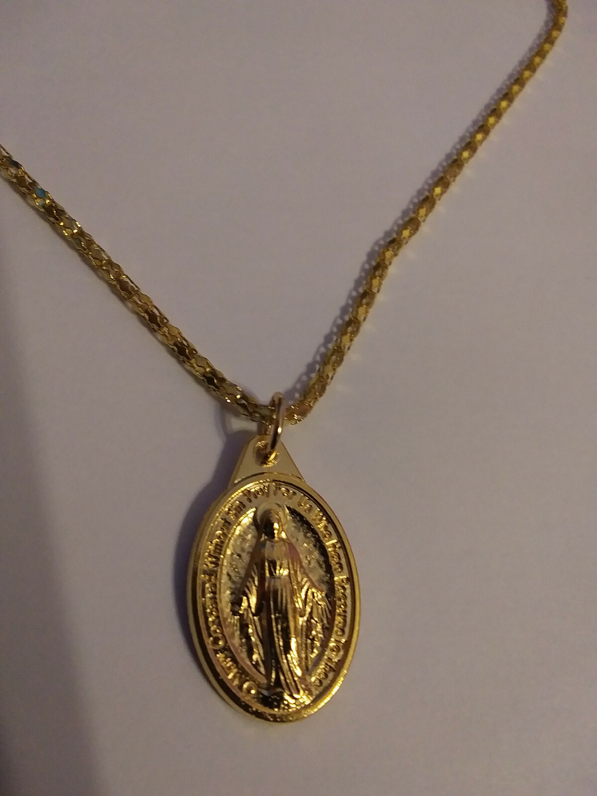 14K Gold Miraculous Medal Pendant Italy 18″ gold plated chain necklace