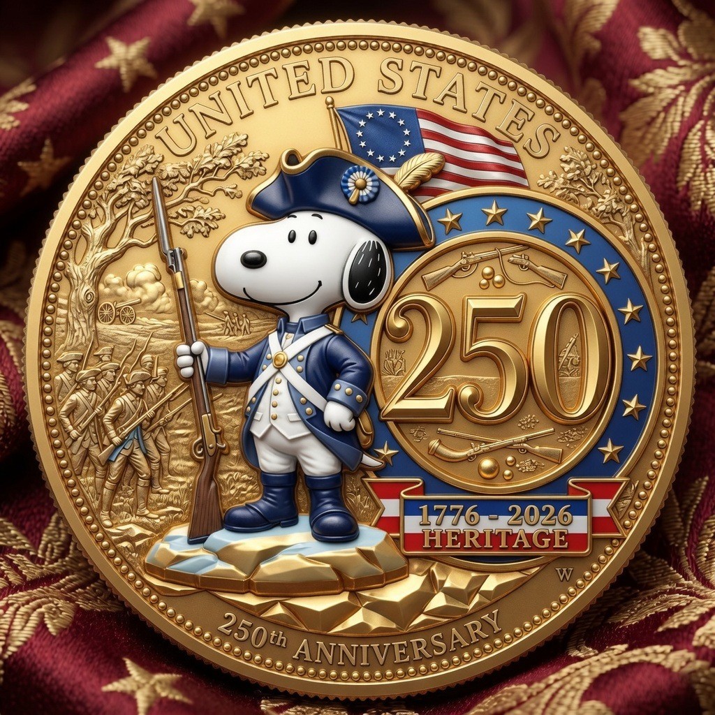 USA 250th Anniversary Coin 1776-2026 Snoopy Woodstock Gold Challenge Coin Herita
