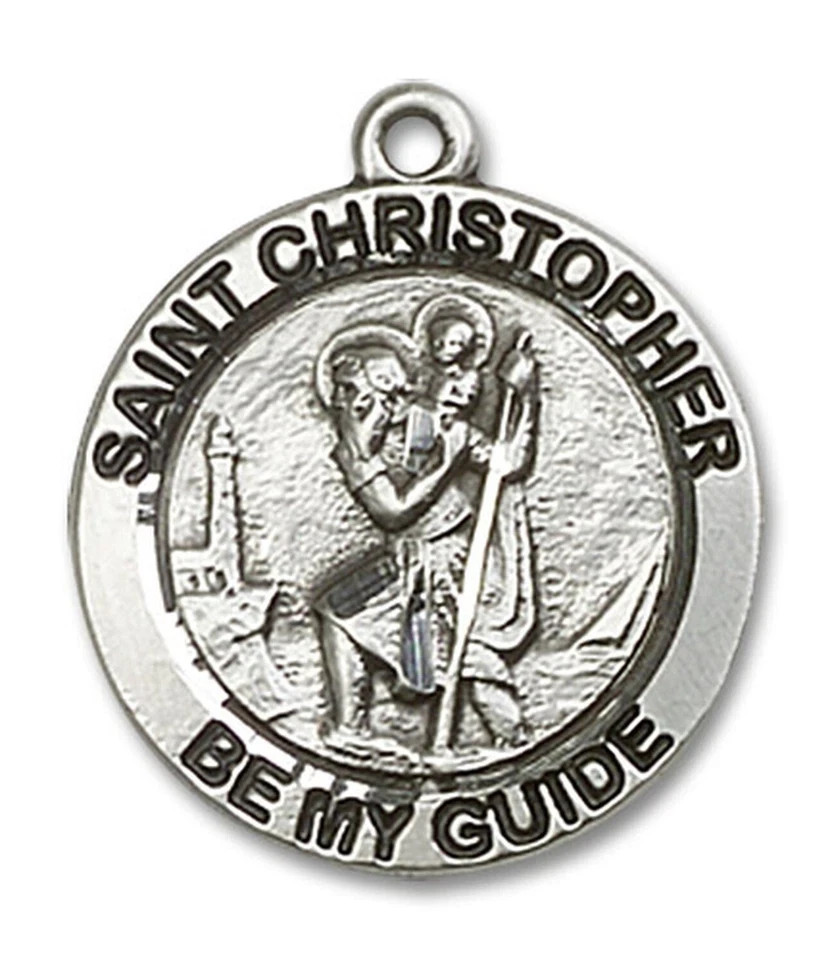 Sterling Silver St Saint Christopher Round Medal Pendant Necklace With Chain
