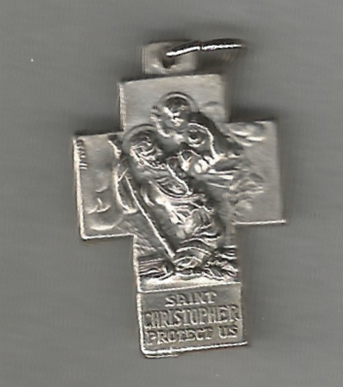 Religious Christianity Medal Cross Sagrada Familia & San Cristobal On The Back