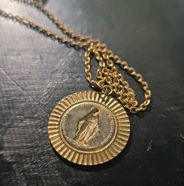 Blessed Virgin Mary Gold Toned Medallion Pendant