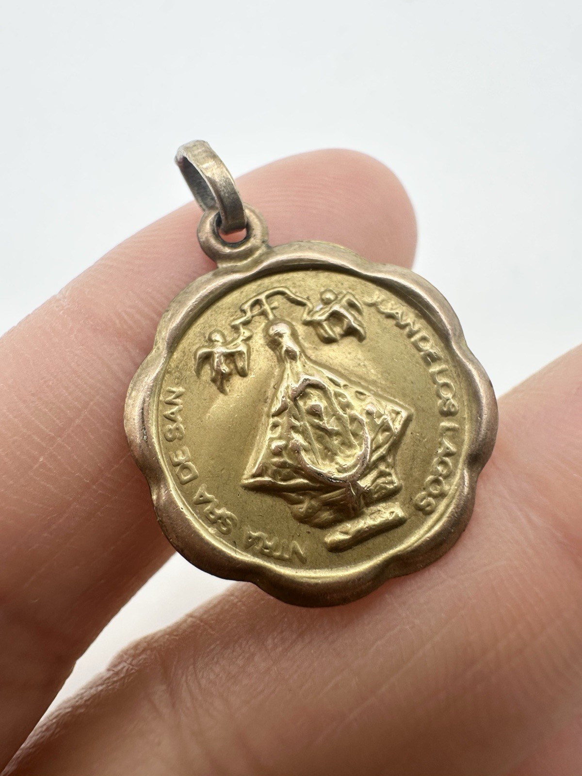 Vintage Medal Pendant Our Lady Of Guadalupe Gold Tone