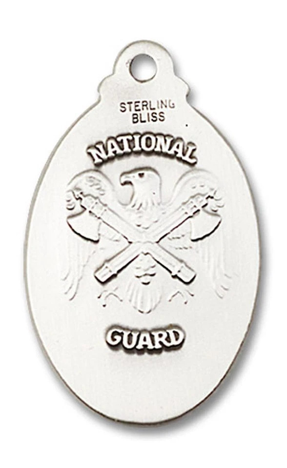 Sterling Silver Christian Cross National Guard Pendant Medal Necklace 18″ Chain