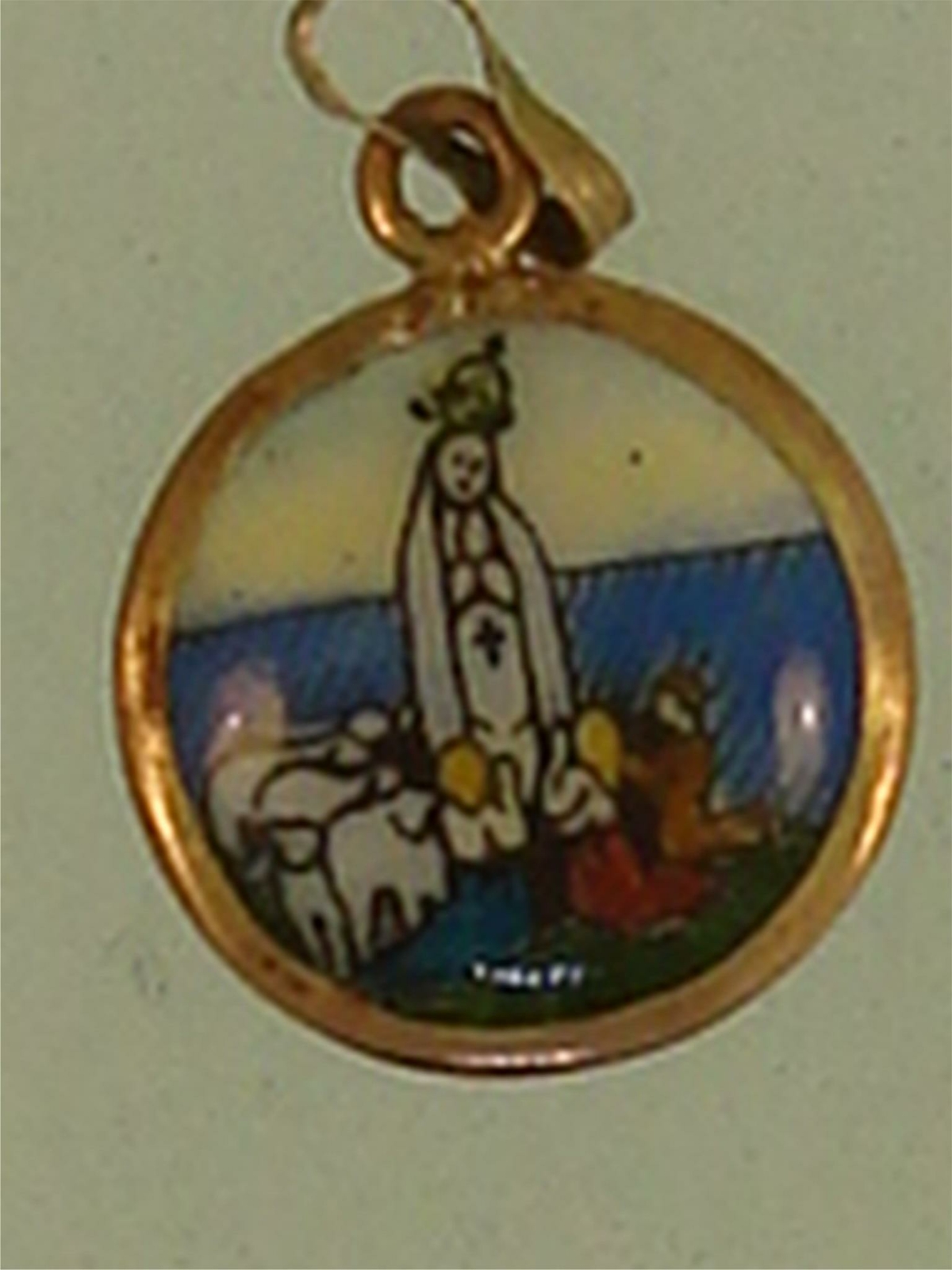 VINTAGE MARY LADY OF FATIMA HAND PAINTED 2 SIDED MINIATURE 9K GOLD MEDAL!
