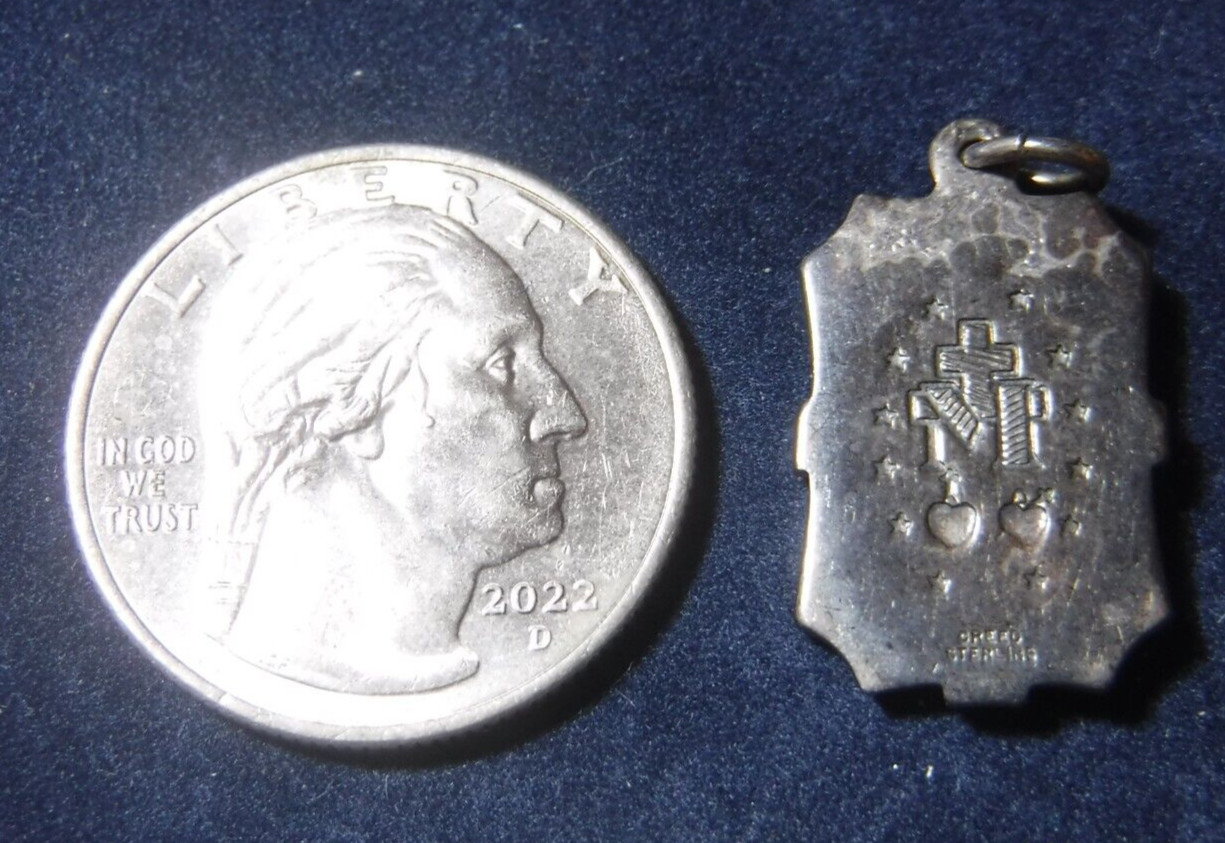 Vintage Ornate Catholic Miraculous Medal Sterling Silver #142ae