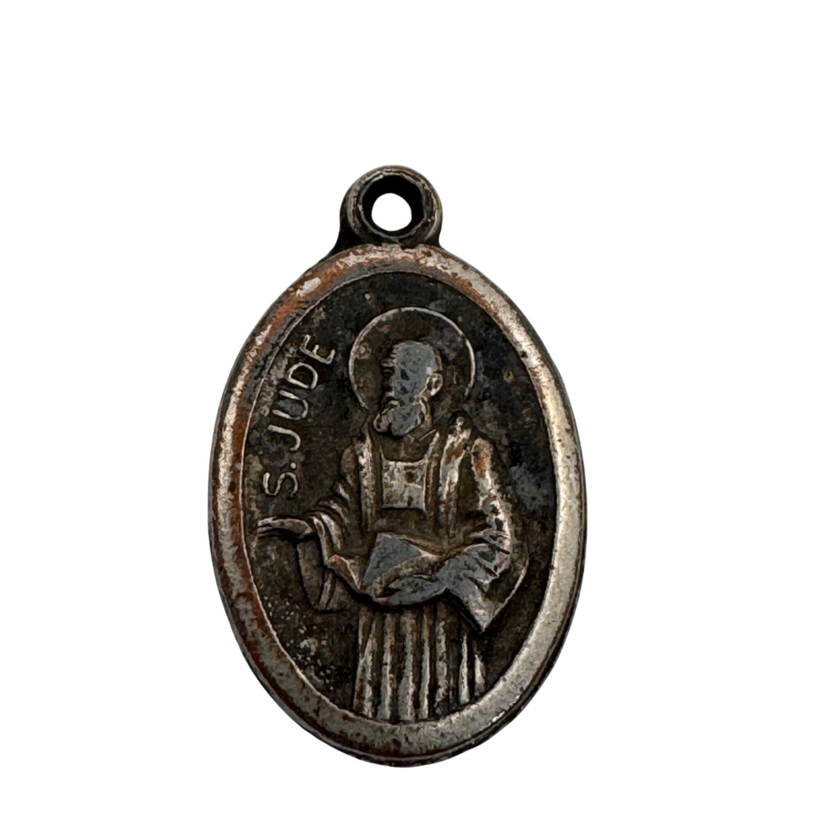 Vintage Sterling Silver 1″ St. Jude Religious Medal Pendant Made in Italy Oval