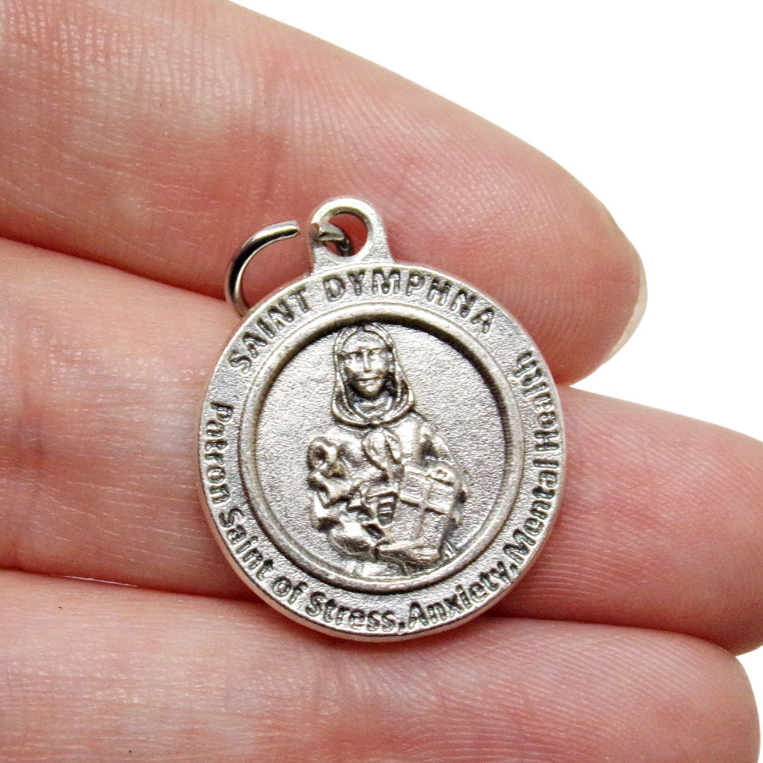 St Saint Dymphna Parton of Mental Health Silver Tone Pendants Rosary Parts 1 In
