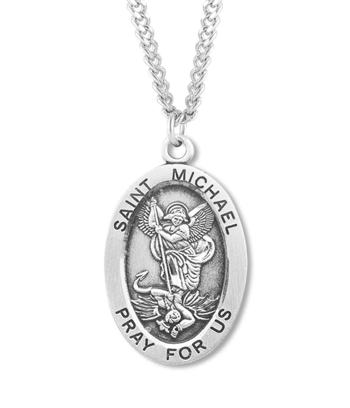 Large 925 Sterling Silver Saint Michael Pendant Medal Necklace With Chain