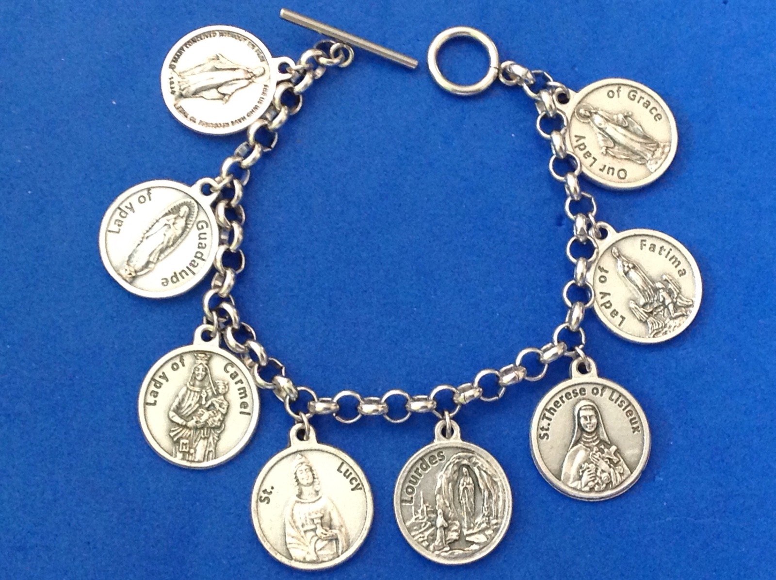 Custom Mary Female Religious Saint Medal Charm Bracelet Lot Stainless Steel 7.5″
