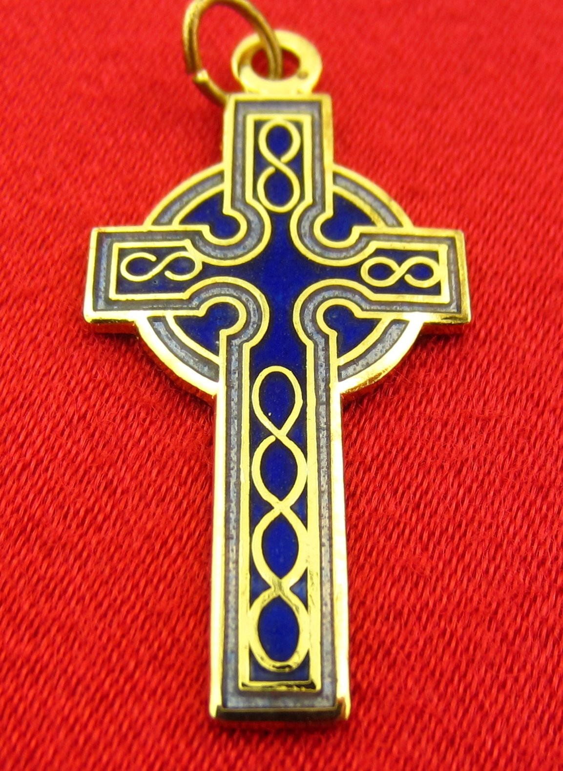 2 BLUE ENAMEL CROSSES Medals Goldtone Religious Catholic Pendants JESUS ORTHODOX