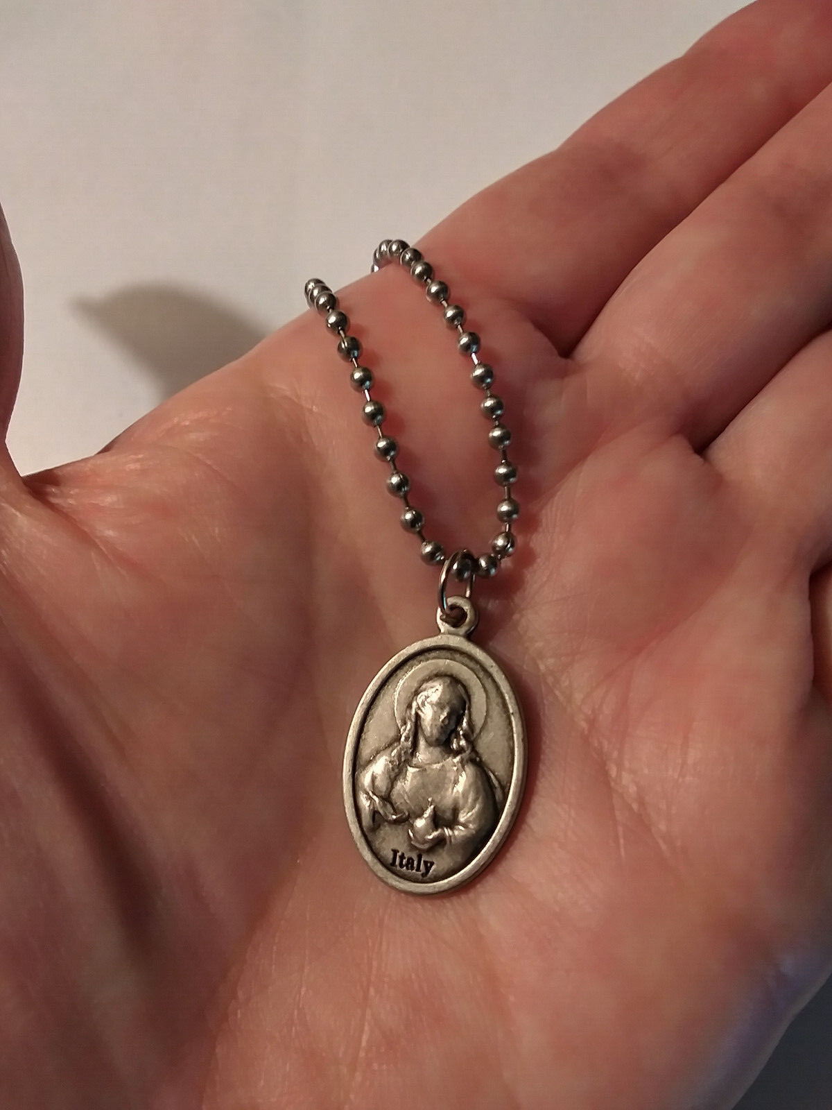 St Anthony with Jesus Medal Necklace Stainless Steel Ball Chain prayer card