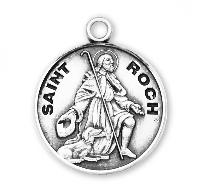 St. Roch Sterling Silver Round 0.9″ Medal, Gift Box, 20″ Chain, US Made
