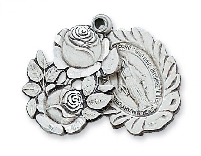 IVL 1″ Womens Sterling Silver Rosebuds Sliding Miraculous Mary Medal Pendant