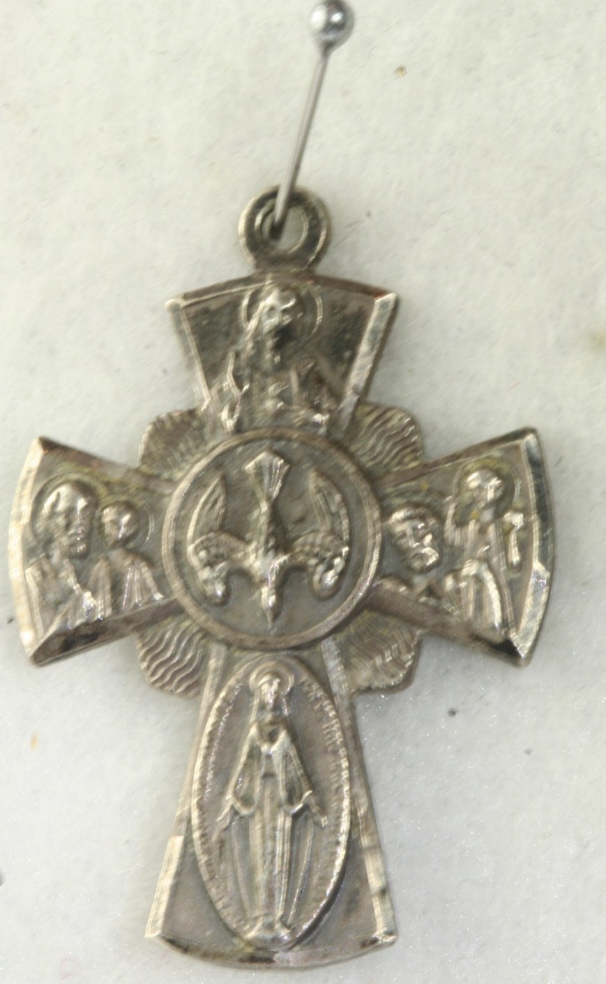 VTG 1940 STERLING SILVER 4 WAY MULTI MEDAL MARY CHRIS ANTHONY SACRED JESUS +